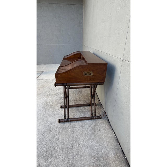 Campaign Vintage Campaign Faux Bamboo Desk Tambour Drawers For Sale - Image 3 of 3