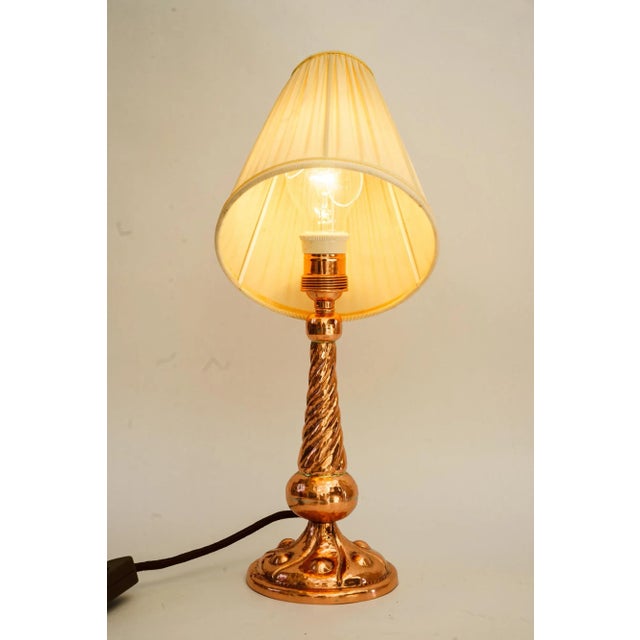 1920s Art Deco Copper Table Lamp with Fabric Shade, Vienna, 1920s For Sale - Image 5 of 12
