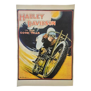 Art Deco Harley Davidson Motorcycle Advertising Poster, 1930s For Sale