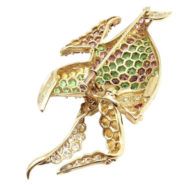 Modern Jean Vitau Diamond Color Stone Large Angel Fish Yellow Gold Brooch For Sale - Image 3 of 10