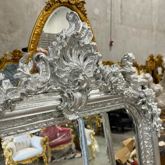 Glass French Style Silver Coral Floor Mirror – 5 Ft Tall Silver Leaf For Sale - Image 7 of 8