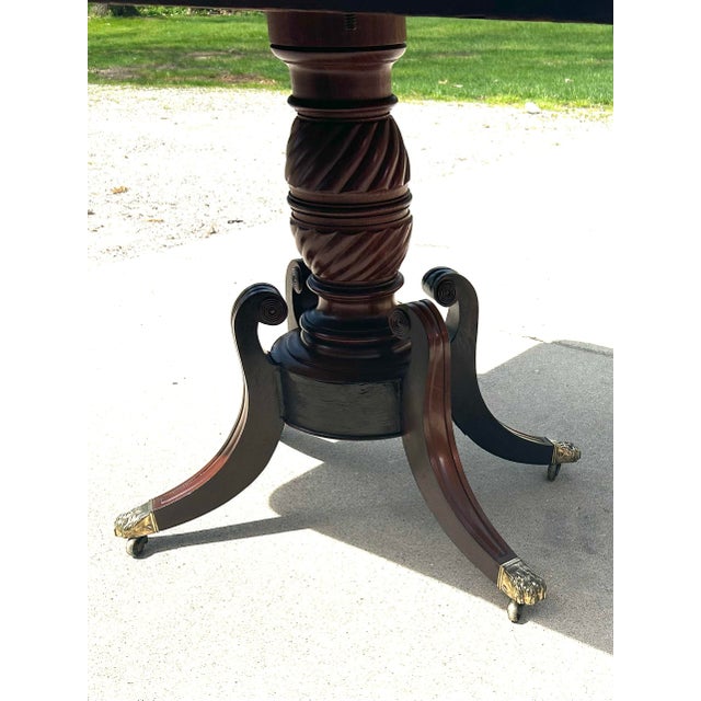 Antique Flame Mahogany, Regency-Style, Flip-Top, Rotating, Game Table, W/Hidden Drawer, Carved Pedestal, Brass Claws and Casters. C1810 to 1820 For Sale In South Bend - Image 6 of 12