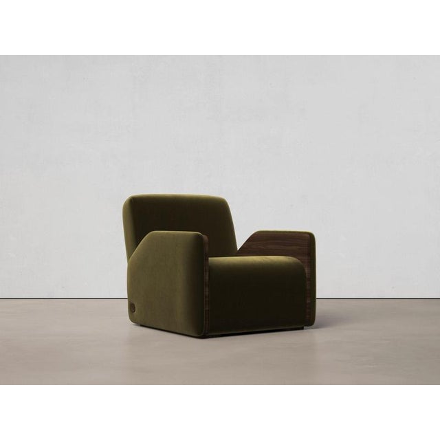 Oscar Chair by Haymann Editions Dimensions: D 103.2 x W 75 x H 79.5 cm. Materials: Upholstery, walnut.