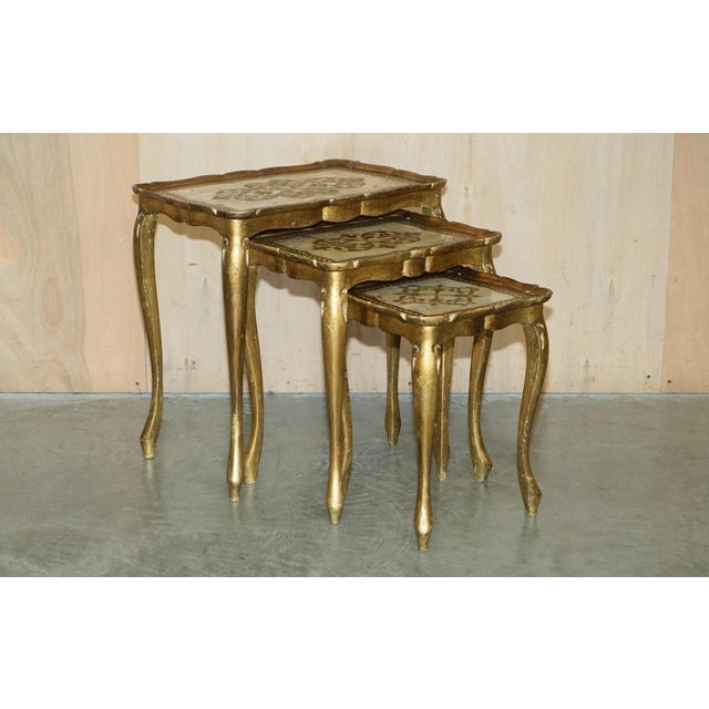 Royal House Antiques is delighted to offer for sale this stunning nest of three Florentine Venetian hand made, painted and...