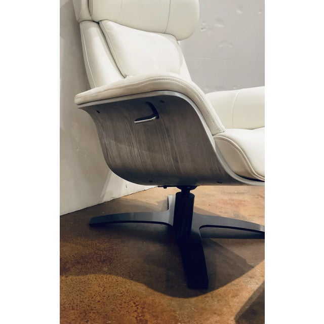 2020s Mod Eames Style Italian White Leather Lounge Chair and Ottoman For Sale - Image 5 of 5