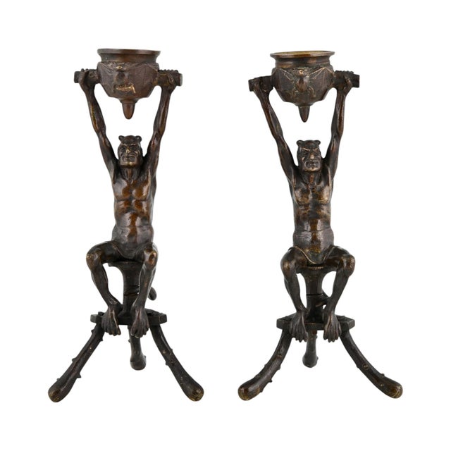 Antique Gothic Revival Bronze Mephisto Candlesticks, 1880, Set of 2 For Sale - Image 9 of 9