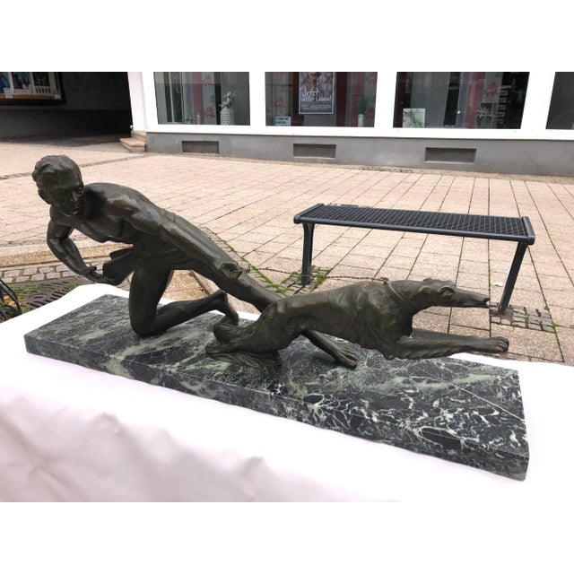 Art Deco Bronze Sculpture with Marble Pedestal, 1930s For Sale - Image 4 of 15