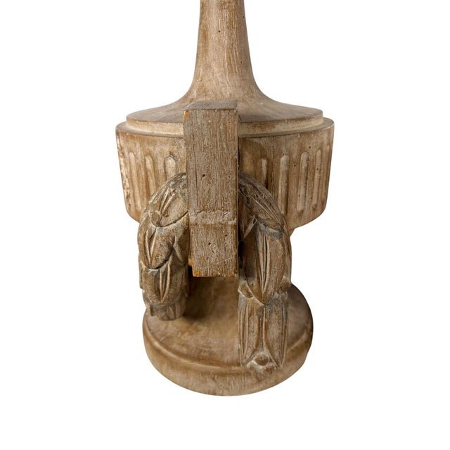 Italian Late 20th Century Italian Style Carved Wood Lamps With Swag Decoration in Distressed Finish - A Pair For Sale - Image 3 of 9