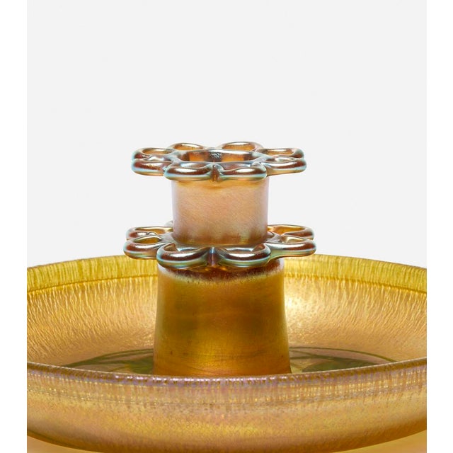 1920s Tiffany Studios “Leaf and Vine” Favrile Glass Vase / Centerpiece Bowl For Sale - Image 5 of 9