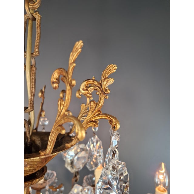 Brass 1930s Art Nouveau Brass and Crystal Chandelier With Golden Foliage For Sale - Image 8 of 8
