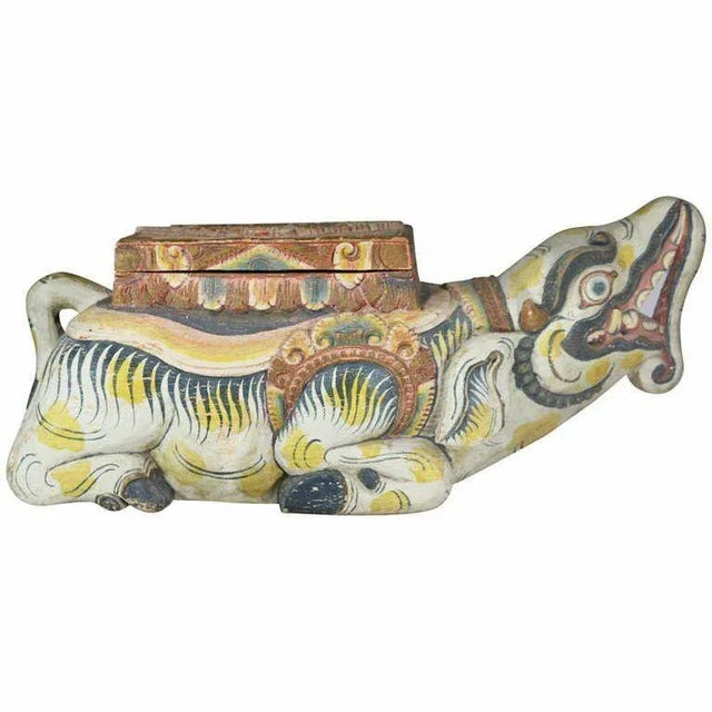 Wood Large Indonesian Carved Colorful Wood Mythical Animal Figural Box For Sale - Image 7 of 7