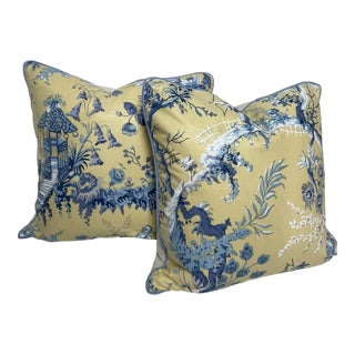 Bailey and Griffin Pagoda Mystical Garden Print Pillows - Pair For Sale