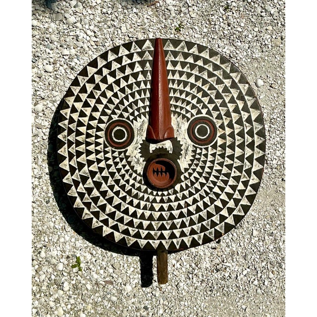 Vintage Tribal Geometric Painted Wood Shield For Sale - Image 11 of 15