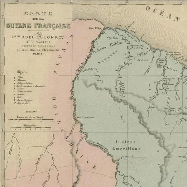 Antique Engraved Map of French Guiana, 1876 For Sale - Image 3 of 6