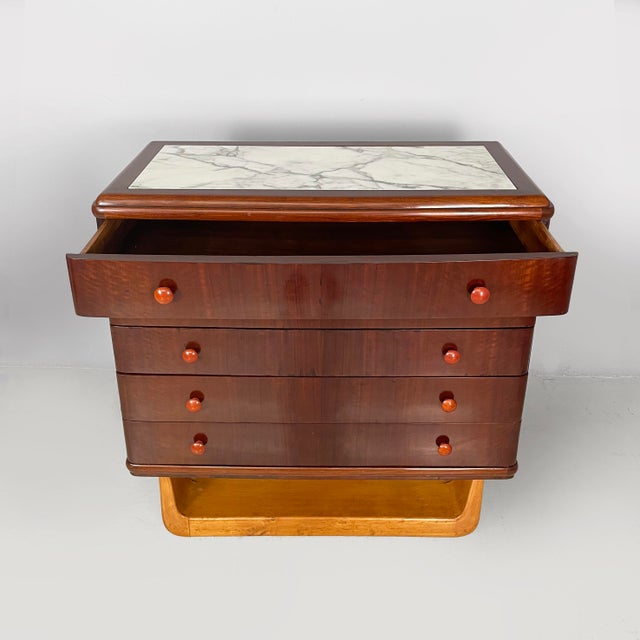 Art Deco Italian Chest of Drawers in Wood and Marble, 1930s For Sale - Image 3 of 18