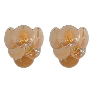 Vistosi Style Amber Alabaster Glass Wall Sconces - a Pair For Sale
