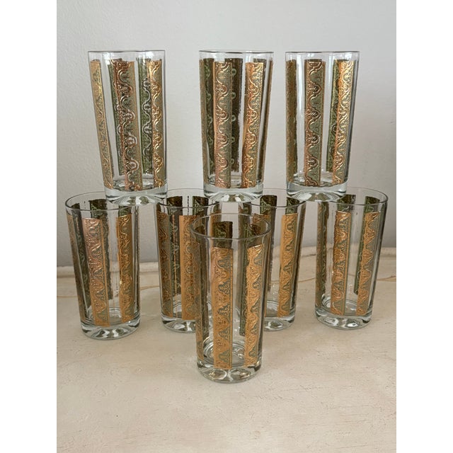 Mid-Century Modern Vintage 1970s Green & Gold Glass Tumblers- A Set of 8 For Sale - Image 3 of 10