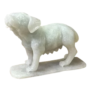 Chinese White Jade Color Stone Puppy Dog Display Figure