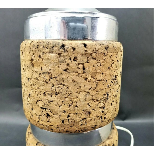 Mid 20th Century Vintage Mid-Century Chrome & Cork Table Lamp With Matching Cork And Fabric Shade For Sale - Image 5 of 10