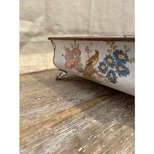 Antique French Enamel Drainer with Bird and Flower Decoration, 1890s For Sale - Image 6 of 8