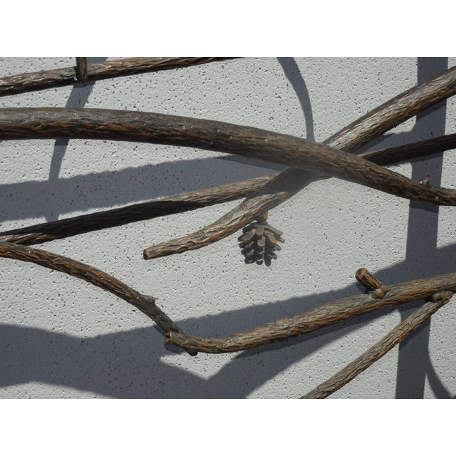 2010s Vintage Evergreen Cones Black Iron Tree Branch Queen Bed Frame Headboard & Footboard For Sale - Image 5 of 12