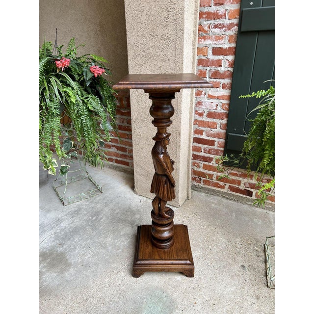 Antique French Pedestal Plant Stand Display Breton Brittany Carved Oak Baluster For Sale - Image 9 of 13
