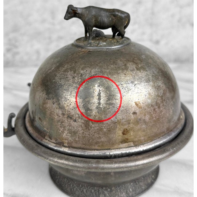 Metal Antique Farmhouse Silverplate Round Domed Cow Butter Dish For Sale - Image 7 of 13