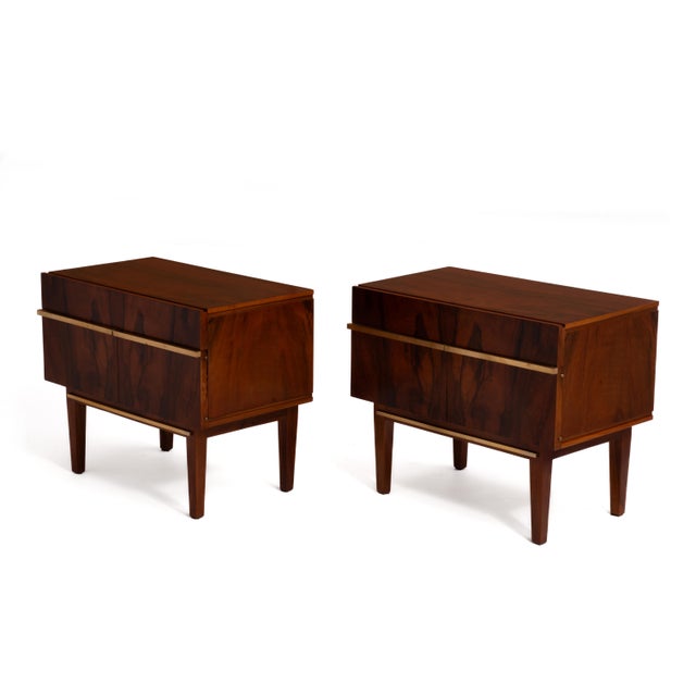 1960s Swedish Rosewood Brass Nightstands After William Hinn Mid Century - A Pair For Sale - Image 5 of 11