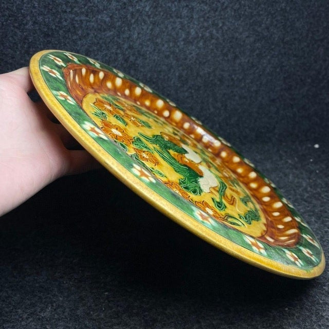 Yellow Sancai Glazed Dish With Birds and Floral Motif - Decorative Plate For Sale - Image 8 of 9