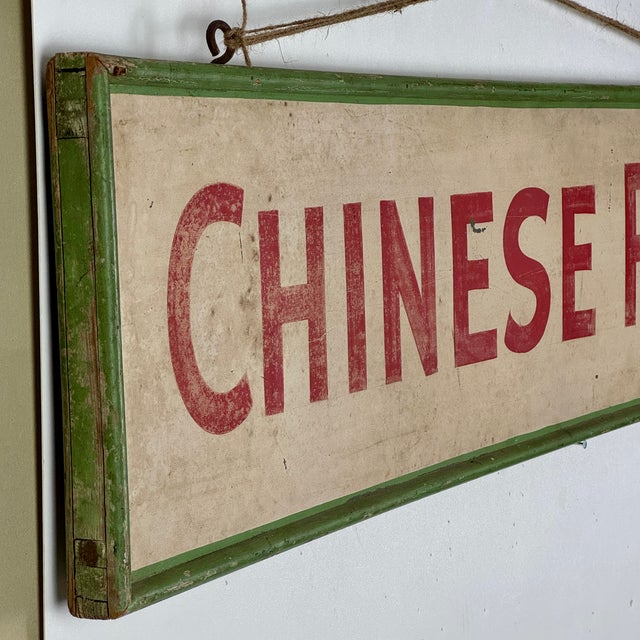 American A Splendid Vintage "Chinese Food" Double Sided Trade Sign in Green-Painted Wood Frame For Sale - Image 3 of 13