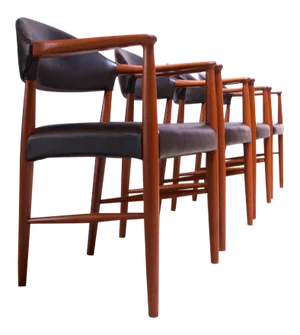 Set of Four Teak and Leather Armchairs by Kurt Olsen for Slagelse Møbelværk