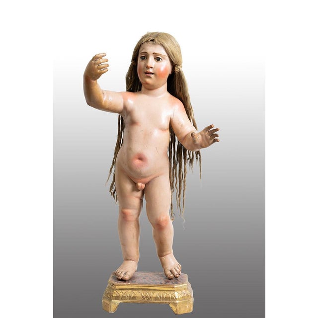 Neapolitan Artist, Polychrome Sculpture of Blessing Child, 18th Century, Wood For Sale - Image 6 of 6