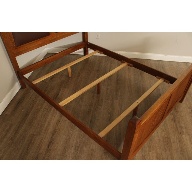 Stickley Mission Style Oak and Leather Queen Bed For Sale - Image 15 of 18