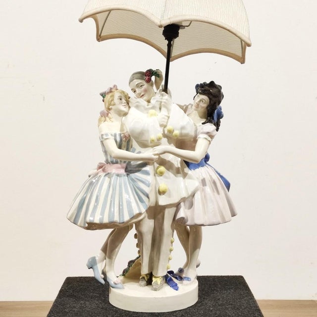A large and rare art deco lamp in polychrome ceramic, hand-decorated, created by austrian sculptor and ceramist rudolph...