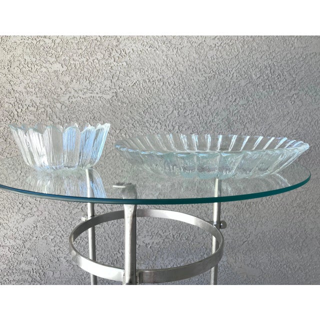 Excellent Pre-Owned Condition. Beautiful Scandinavian-inspired textured “ice” glass crudité platter set (bowl not...