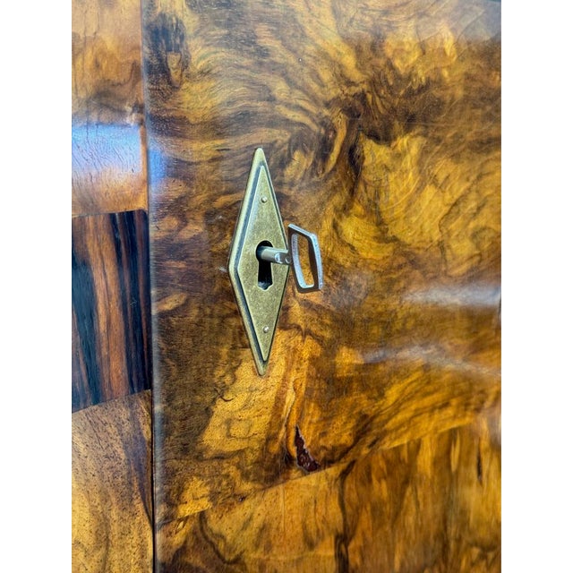 1930s 1930s Art Deco Macassar & Exotic Wood Wardrobes With Budapest Museum Export Stamp - A Pair For Sale - Image 5 of 12