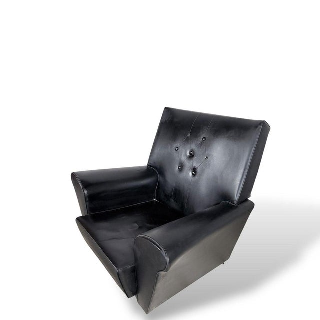 Metal Wingback Chair in Black Leather For Sale - Image 7 of 8