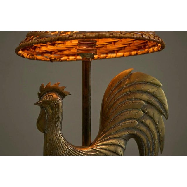 French Rooster Table Lamp in Brass and Rattan from Le Coq dOr, 1960s For Sale - Image 6 of 14