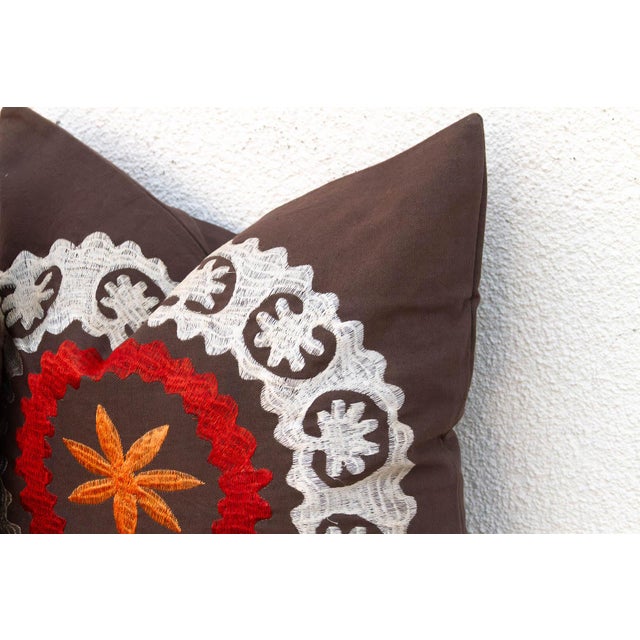 1990s Pair of 18" Orange Flower Suzani Pillow Covers For Sale - Image 5 of 9