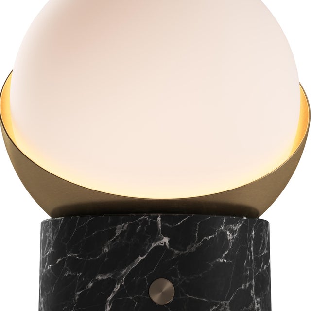 Metal ORB Rechargeable Cordless LED Table Lamp, 3-Levels Brightness Touch Sensor Control, Black Marble / Brushed Brass For Sale - Image 7 of 14