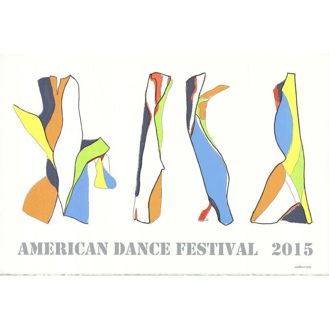 Contemporary 2015 Jon Nathanson 'American Dance Festival 2015' Contemporary White, Blue, Yellow Serigraph For Sale - Image 3 of 3