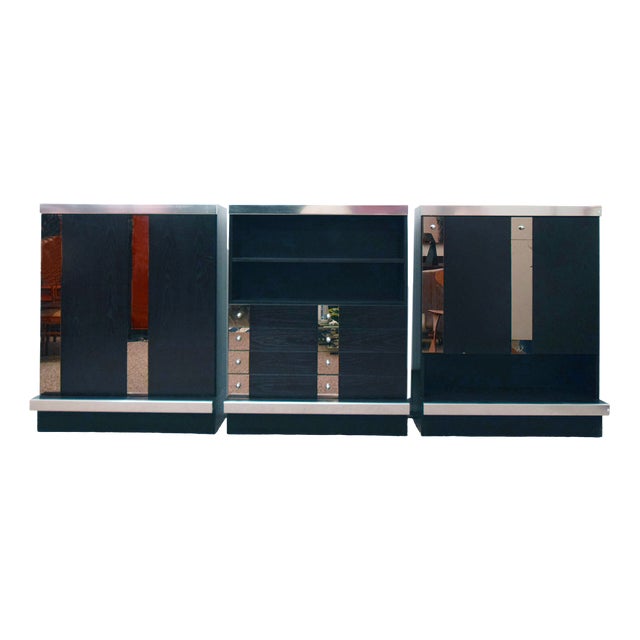 Modular Sideboard in Wengé Wood, Steel and Mirror from Sormani, 1970s, Set of 3 For Sale