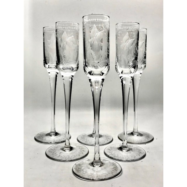 Mid 19th Century Antique Blown and Hand Cut Butterfly Cordial Glasses - Set of 6 For Sale - Image 9 of 9