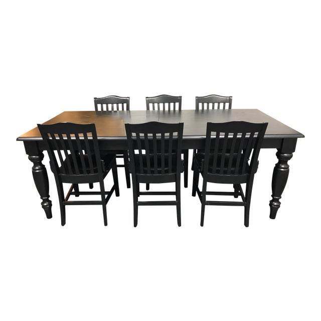 Pottery Barn Francisco Black Table Six Chairs Dining Set