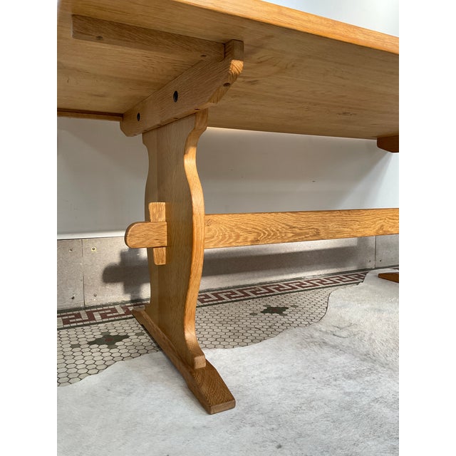 1970s Oak Trestle-Dining Table With Extensions, Style of Henning Kjaernulf For Sale - Image 11 of 17