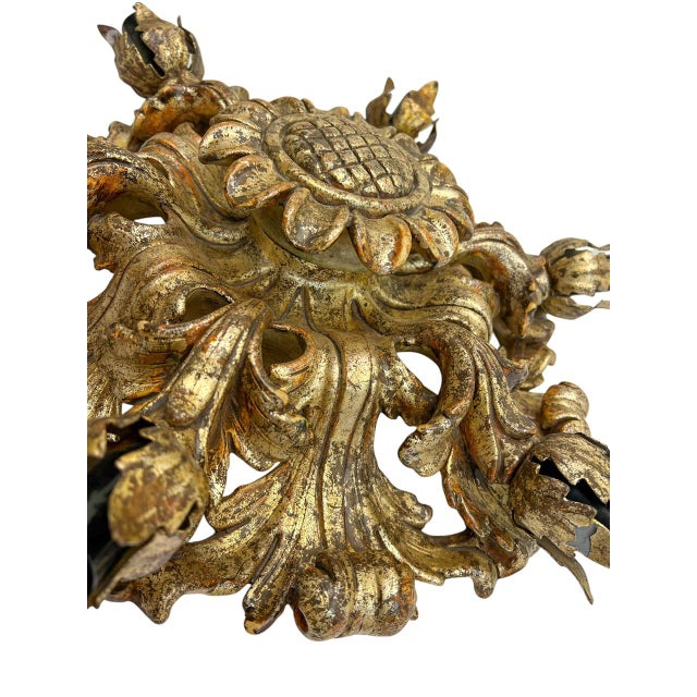 Wooden Floral Carved Ceiling Light in Polychrome from CN Firenze, 1970s For Sale - Image 10 of 14