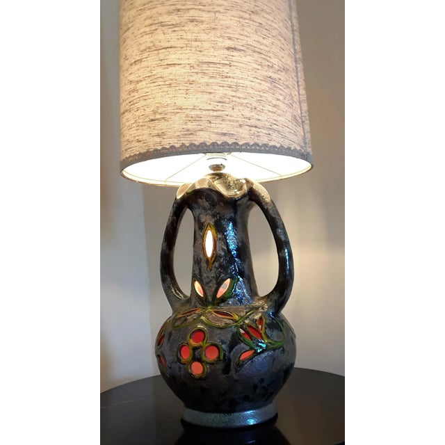 Vintage Table Lamp on Ceramic Base in Fat Lava style, 1970s For Sale - Image 6 of 9