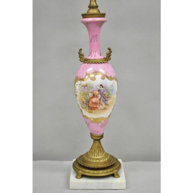 Victorian Antique French Victorian Pink Paris Porcelain Petite Urn Figural Table Lamp For Sale - Image 3 of 10