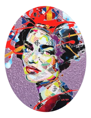 "Minode Locket" Contemporary Expressionist Style Mixed-Media Portrait Painting by Alea Pinar Du Pre