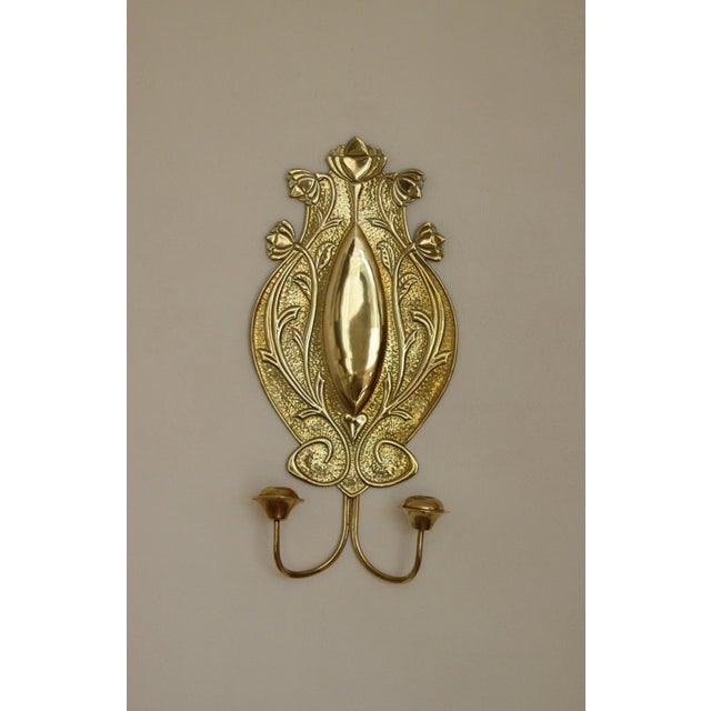 Swedish Art Nouveau Style Brass Double Arm Sconces, Set of 2 For Sale - Image 12 of 17